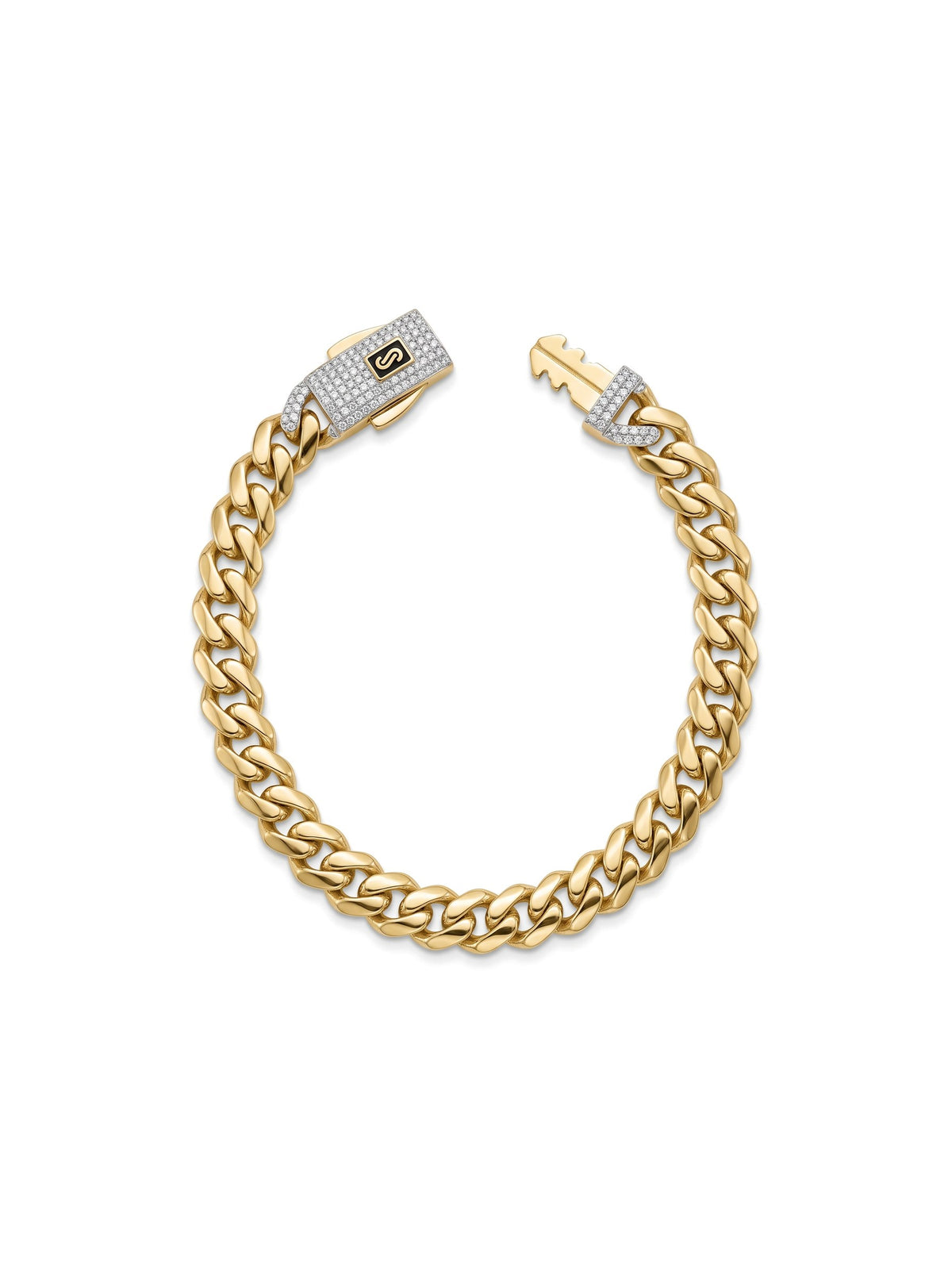 Pulsera de oro 14k de Monaco Chain tejido clásico con broche de pavé Mod 6046 - 18 cm x 8 mm