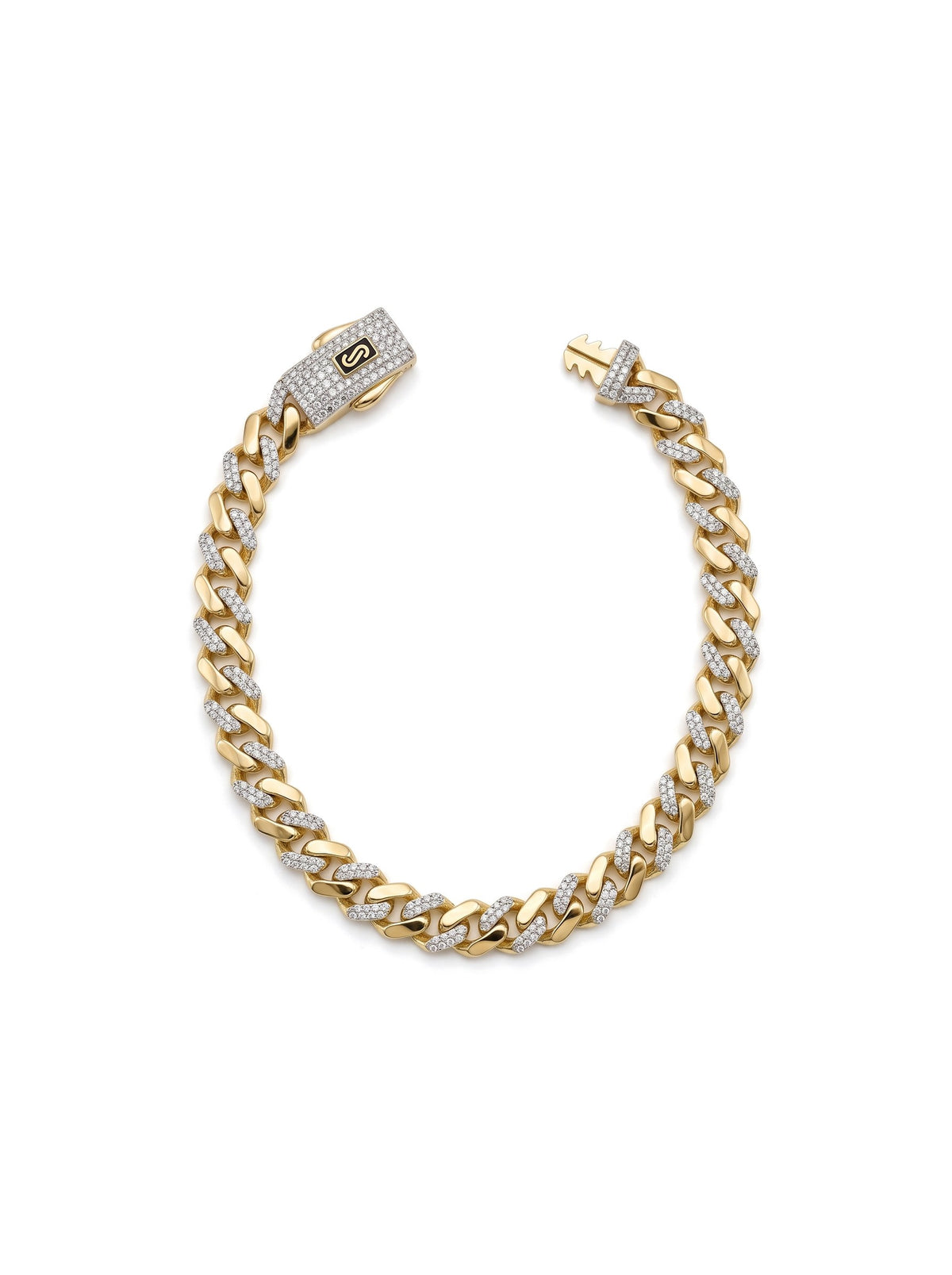 Pulsera de oro 14k de Monaco Chain con eslabones de pavé alternados Mod 6048 - 18 cm x 6.5 mm