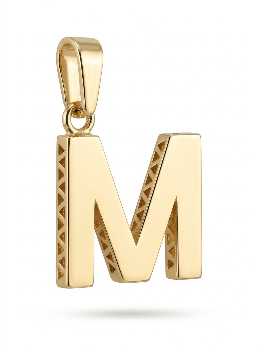 Dije de oro 14k inicial M con costados calados Mod 6059 - 1 cm