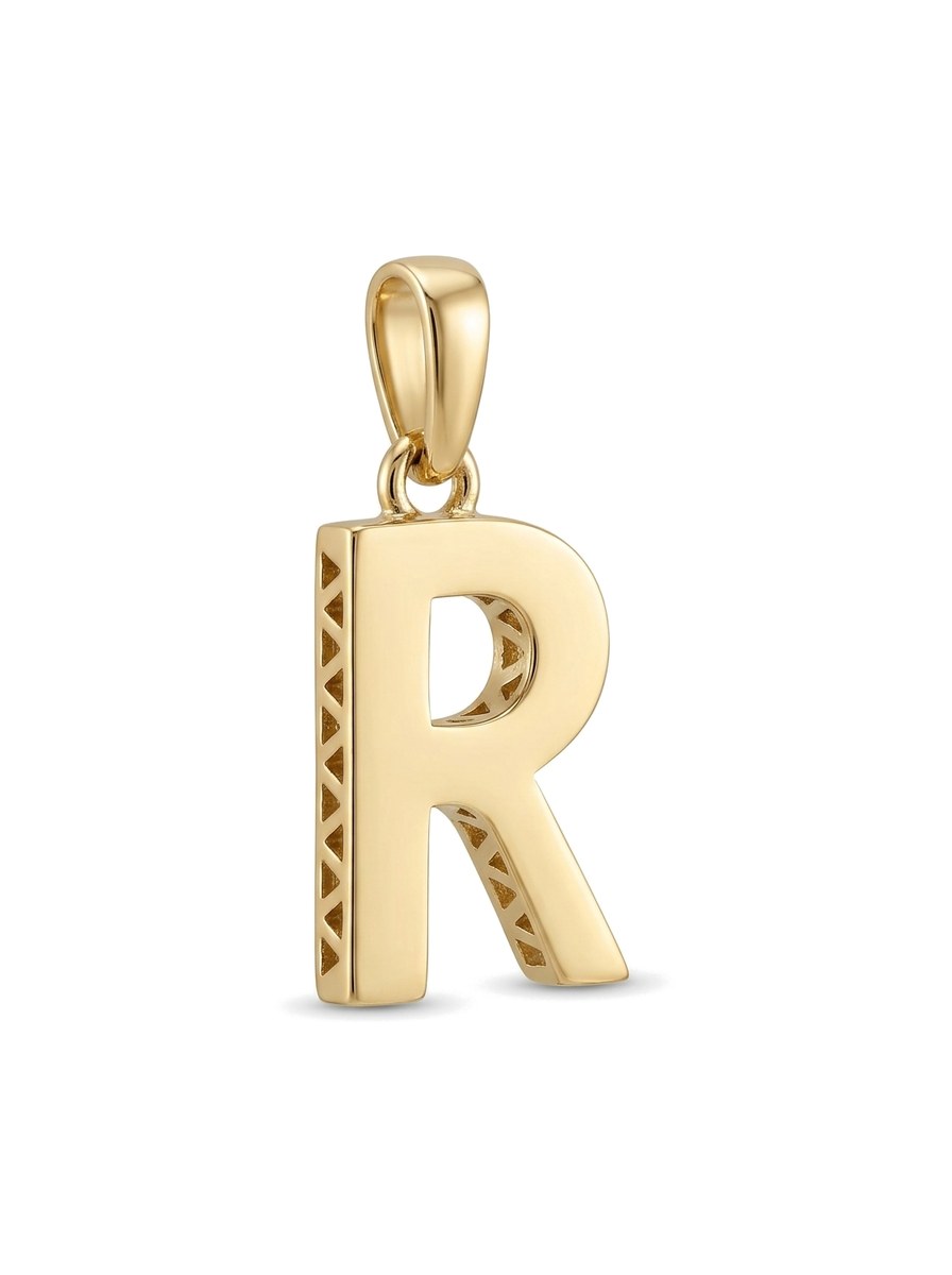 Dije de oro 14k inicial R con costados calados Mod 6061 - 1 cm