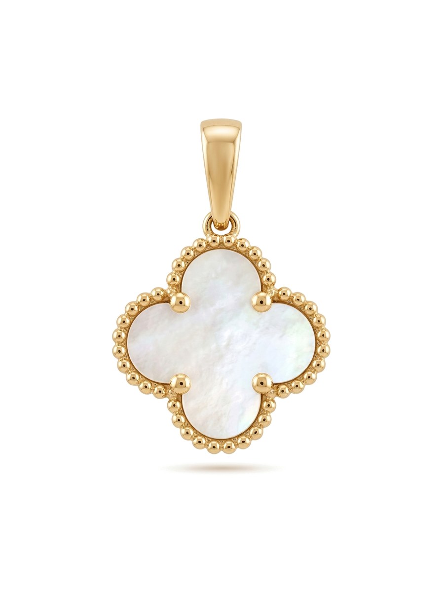 Dije de oro 14k trébol con madre perla Mod 6063 - 1.5 cm