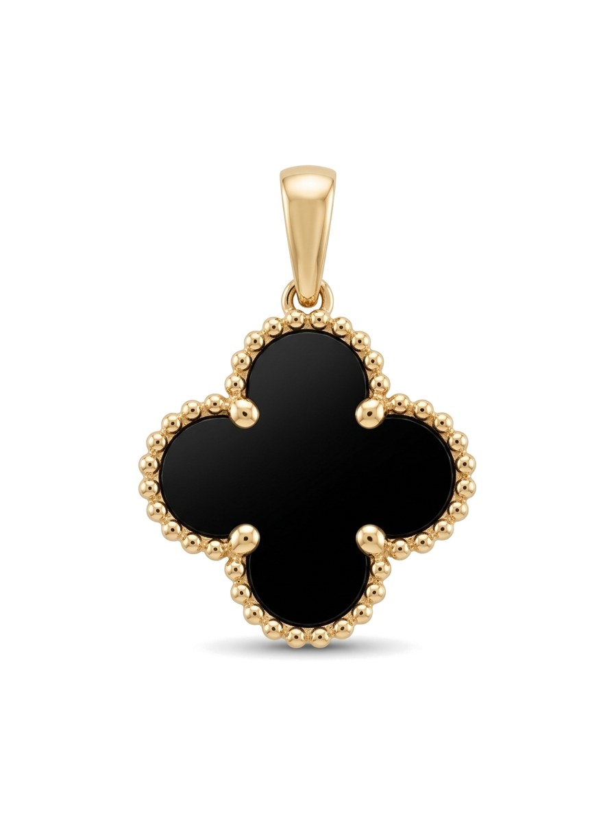 Dije de oro 14k trébol con ónix Mod 6064 - 1.5 cm
