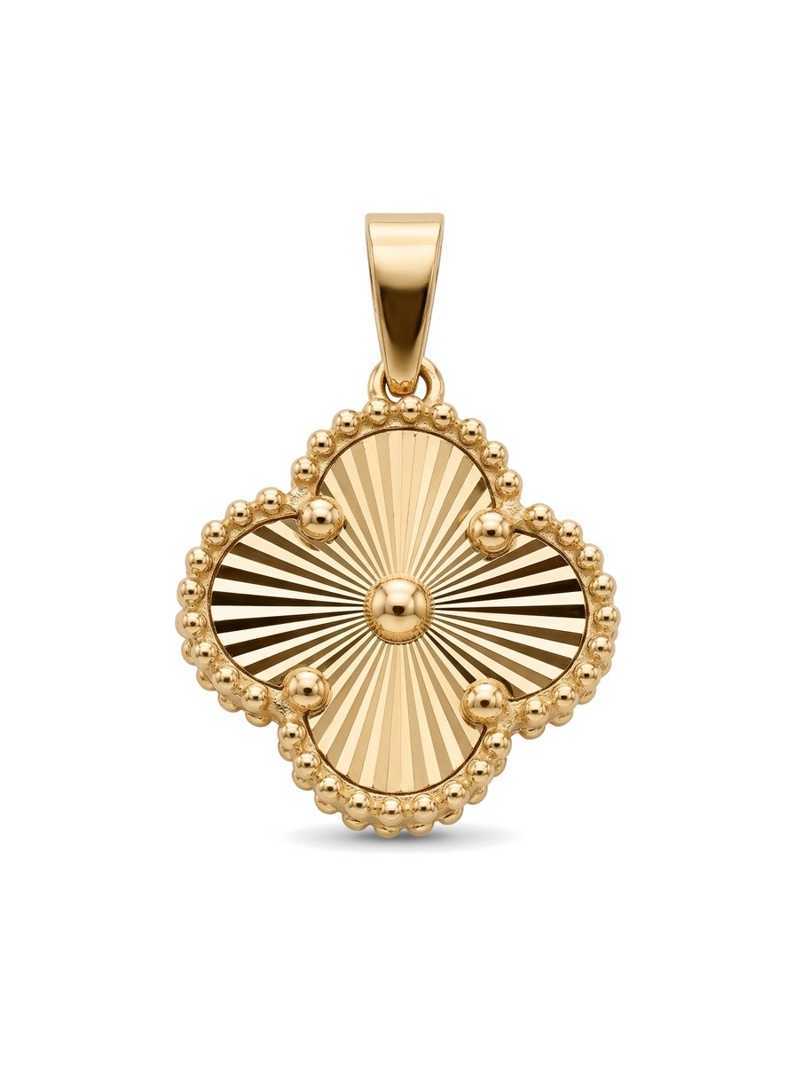 Dije de oro 14k trébol diamantado de dos caras Mod 6065 - 1.5 cm
