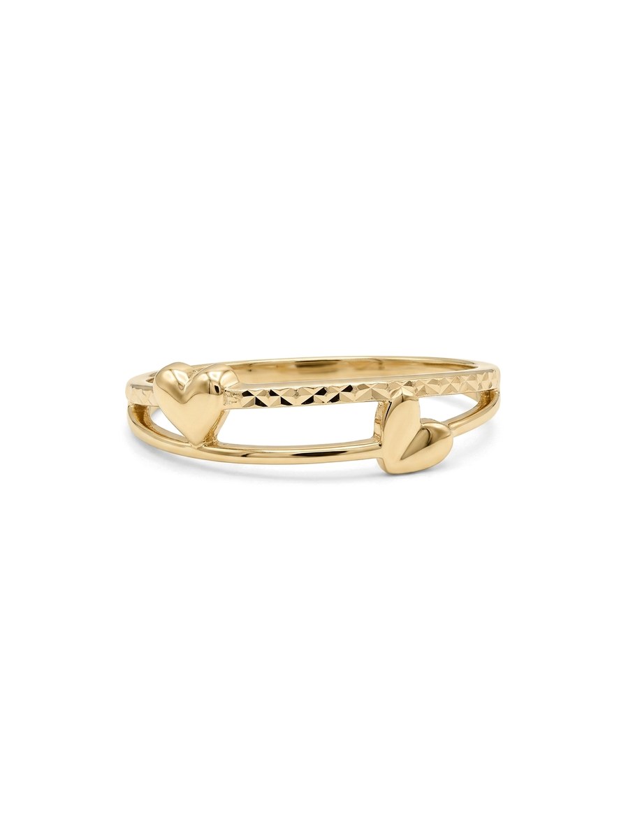 Anillo de oro 14k con corazón y hoja de doble banda diamantada Mod 6067