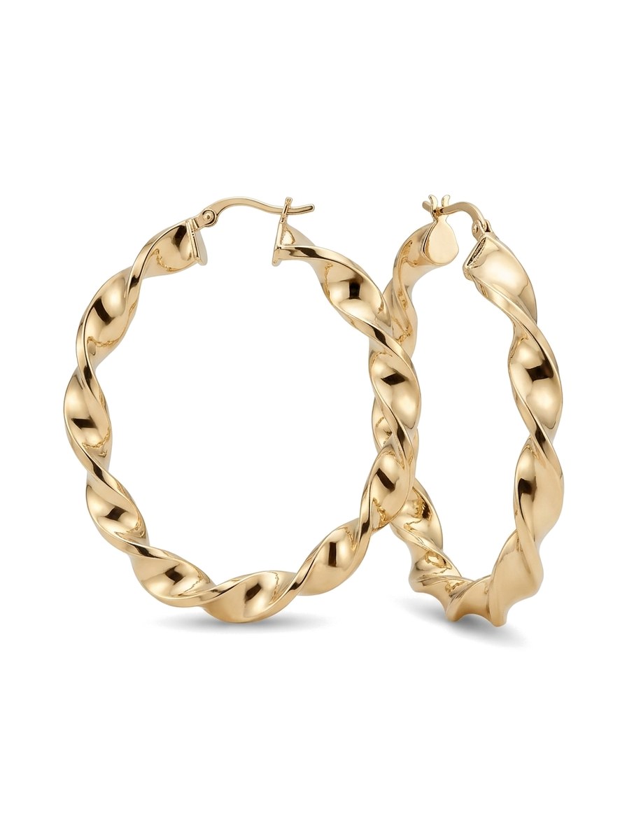 Arracadas de oro 14k diseño torzal ancho Mod 6122 - 4 cm