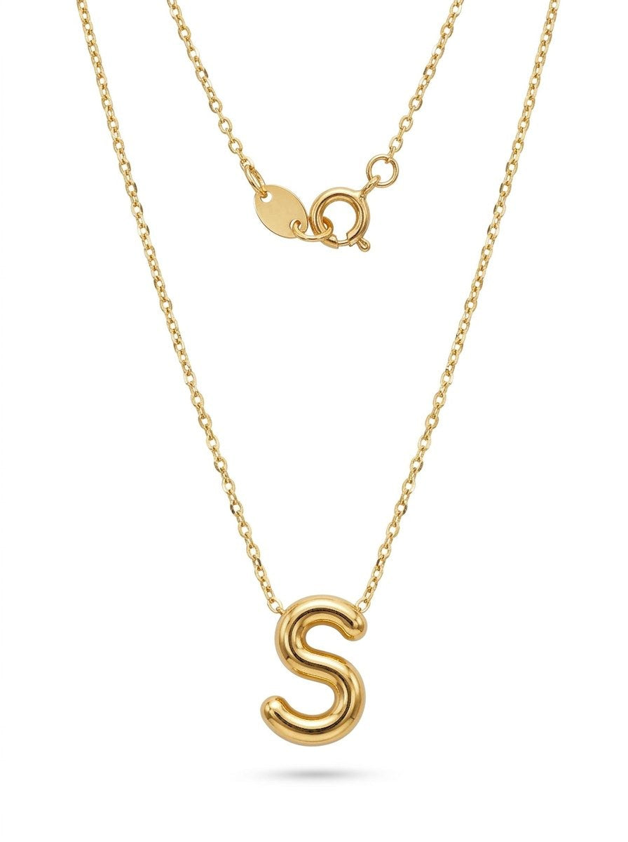 Gargantilla de oro 14k con inicial S burbuja Mod 6212 - 45 cm