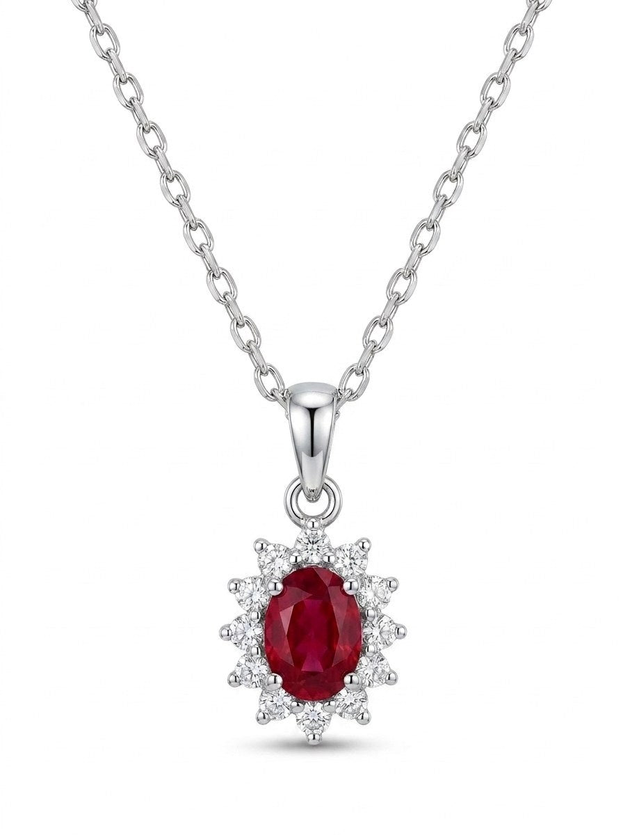 Gargantilla de oro blanco 18k estilo Lady Di con rubí natural y diamantes naturales Mod 6223 - 45 cm