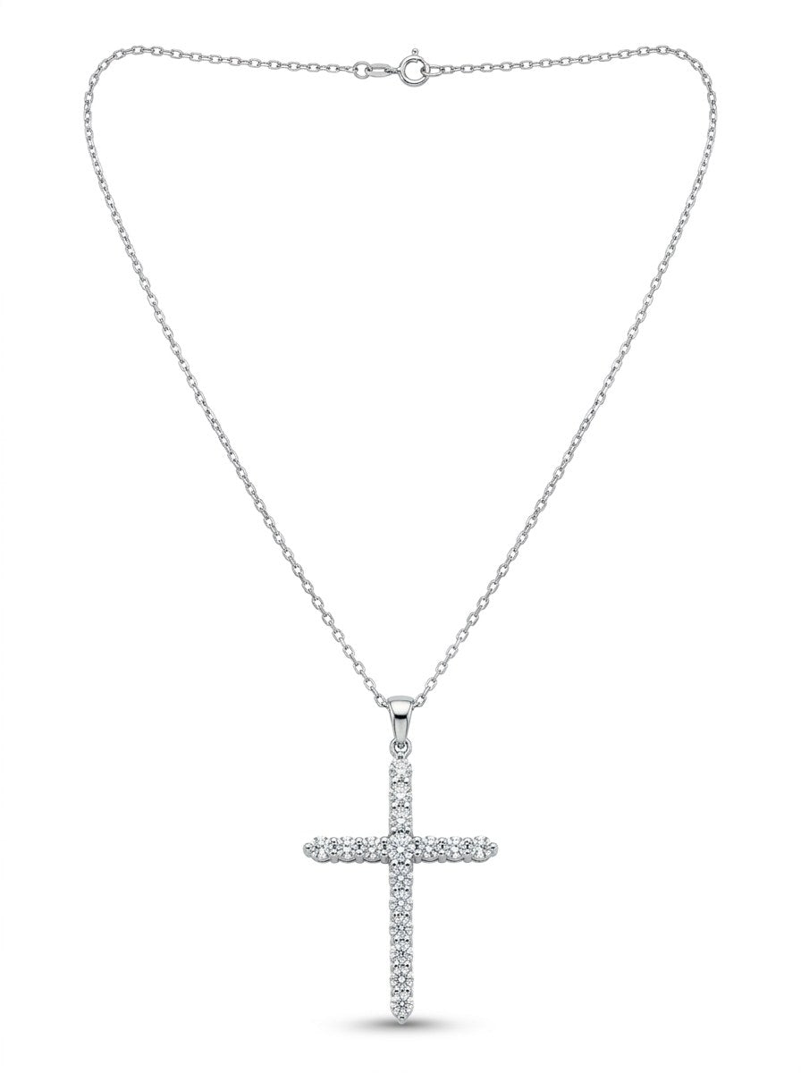Gargantilla de oro blanco 18k con cruz de diamantes naturales Mod 6226 - 45 cm