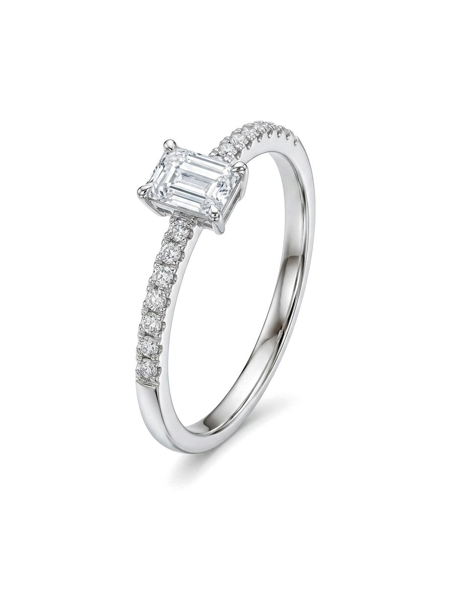Anillo de oro blanco 18k solitario con diamante natural corte esmeralda Mod 6232