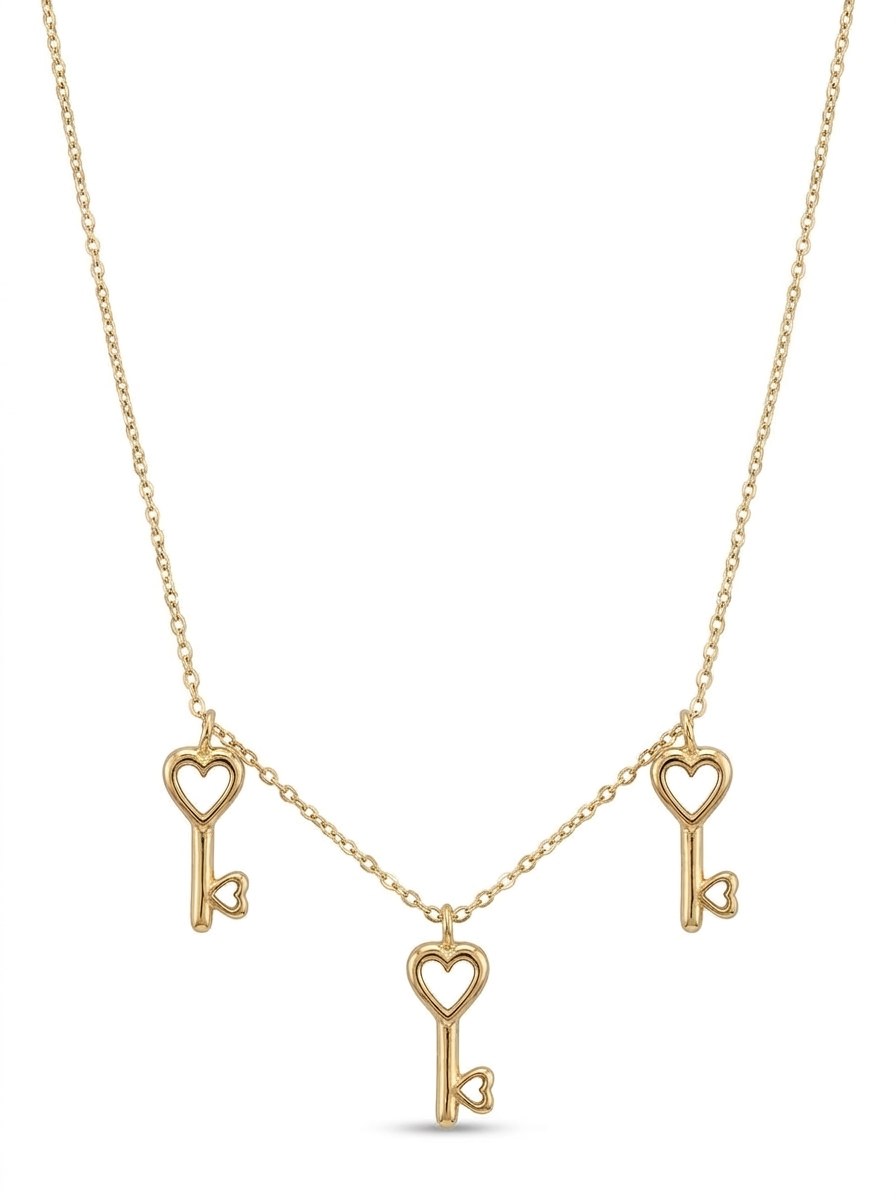Gargantilla de oro 14k con tres llaves de corazón Mod 6250 - 45 cm