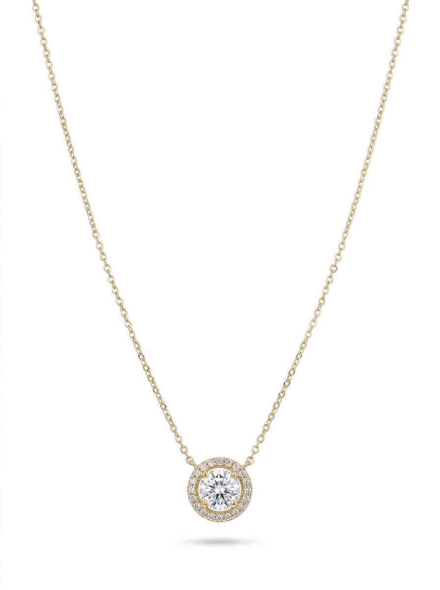 Gargantilla de oro 14k con circonia redonda y halo Mod 6257 - 45 cm