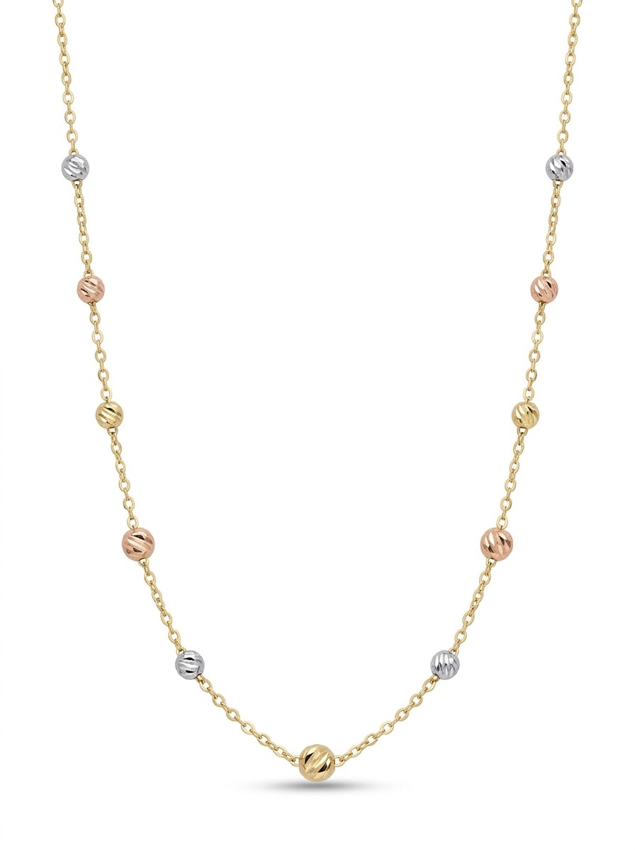 Gargantilla de oro 14k con bolitas diamantadas tricolor Mod 6276 - 45 cm