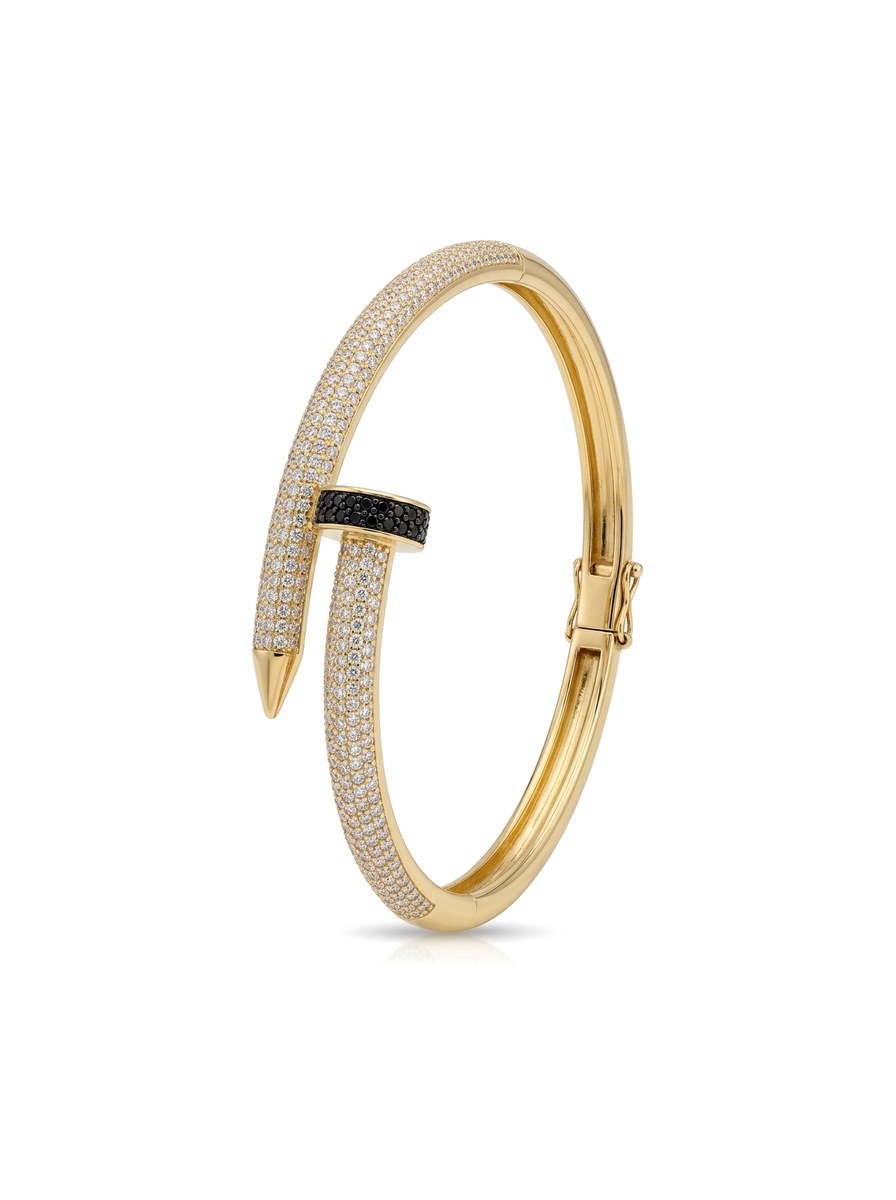 Brazalete de oro 14k tipo diseñador clavo con circonias Mod 6297 - 18 cm