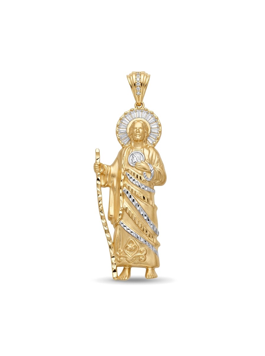 Dije de oro 14k de San Judas Tadeo con detalles en oro blanco y circonias Mod 6315 - 7.5 cm