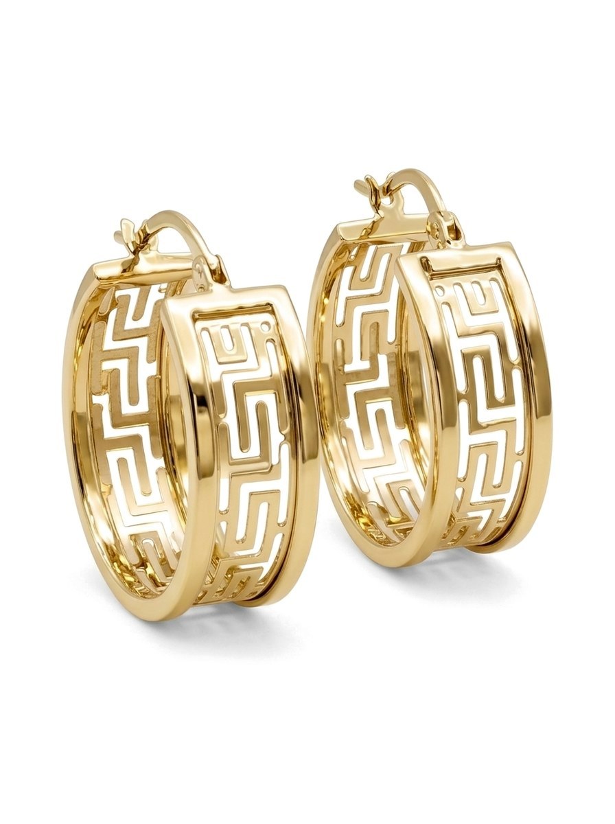 Arracadas de oro 14k con greca calada Mod 6322 - 2.5 cm