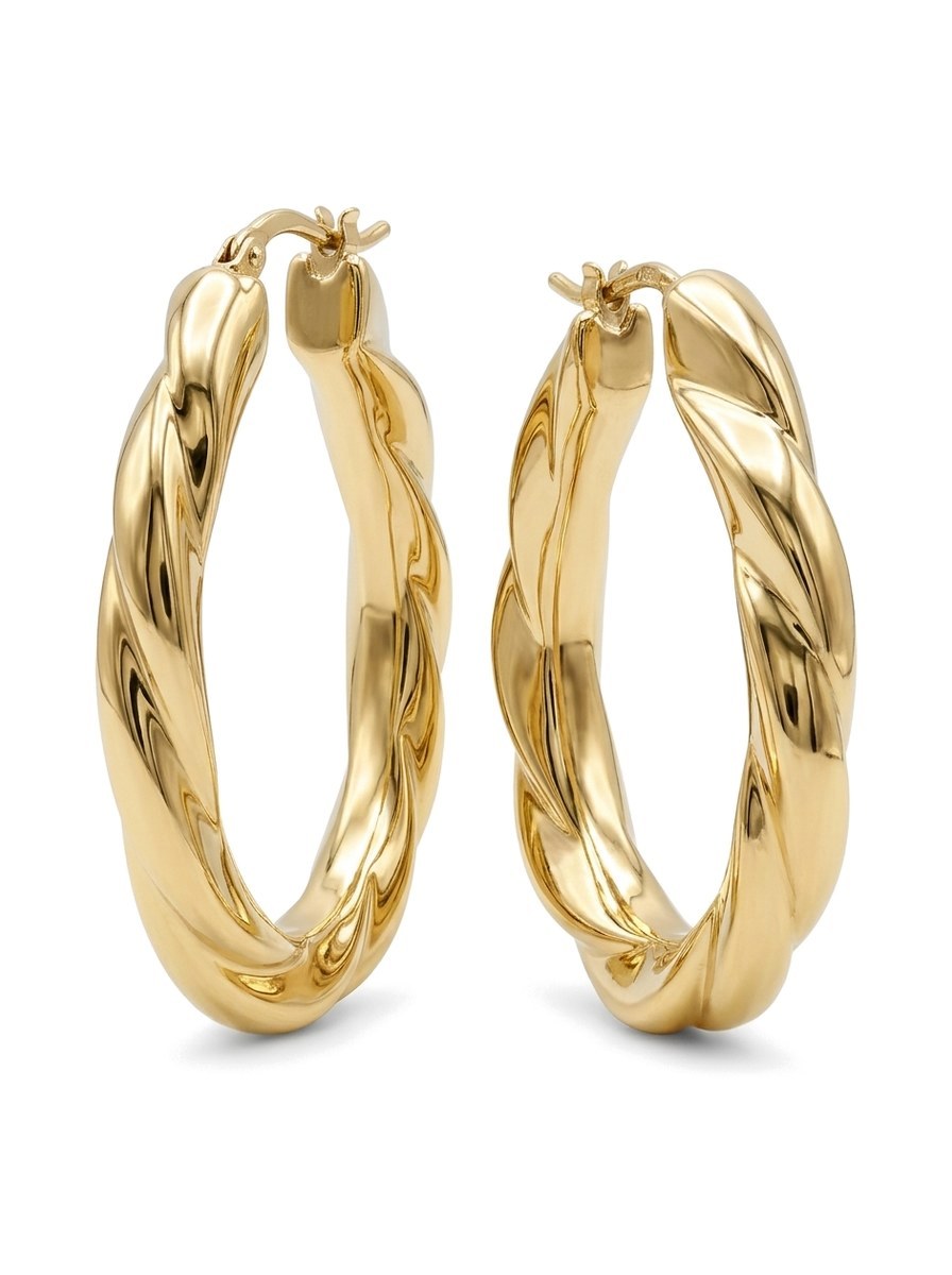 Arracadas de oro 14k ovaladas torzal Mod 6326 - 4.5 cm