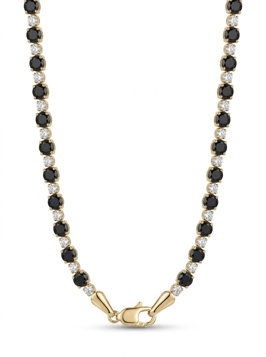 Gargantilla de oro 14k tipo tenis con circonias negras y blancas Mod 6373 - 45 cm