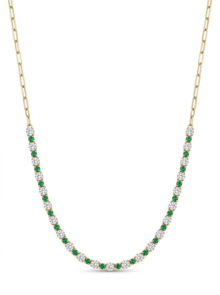 Gargantilla de oro 14k paper clip con circonias verdes y blancas Mod 6375 - 45 cm
