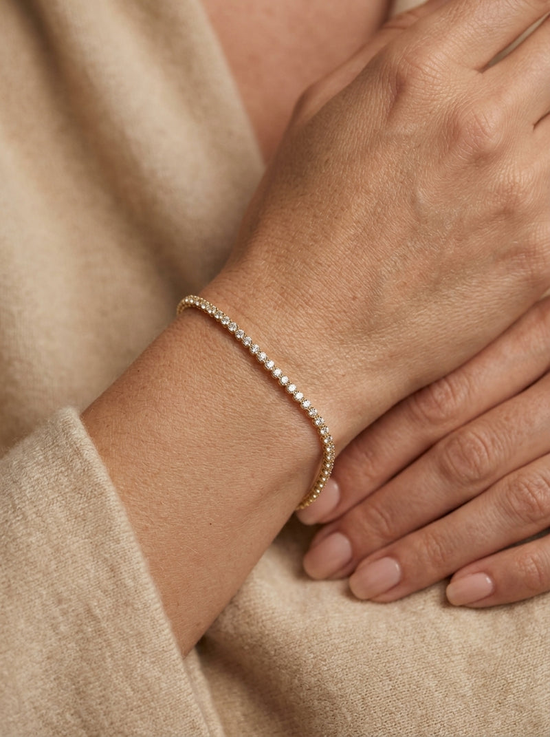 Pulsera de oro 14k diseño tipo tennis blanca 5934 - 18 cm