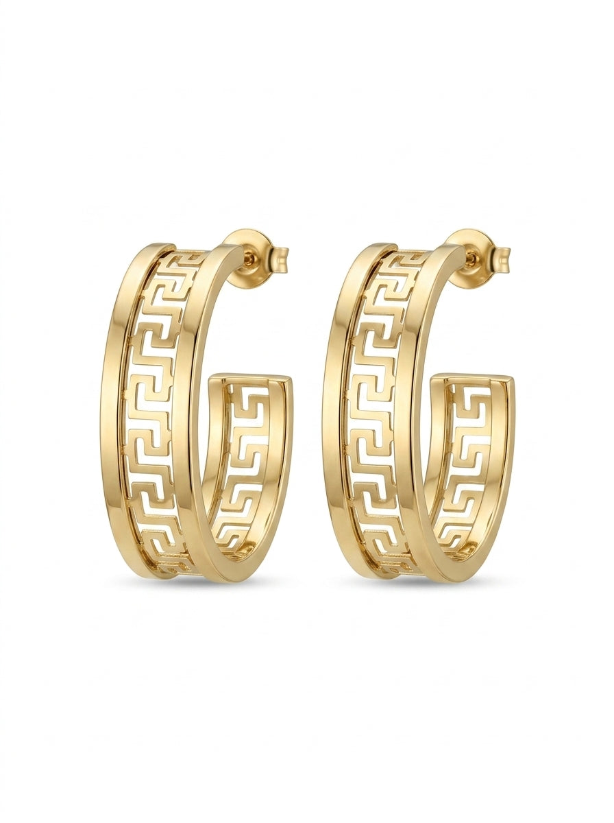 Arracadas de oro 14k diseño con grecas Mod LM5152 - 3 cm