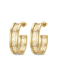 Arracadas de oro 14k diseño con grecas Mod LM5152 - 3 cm