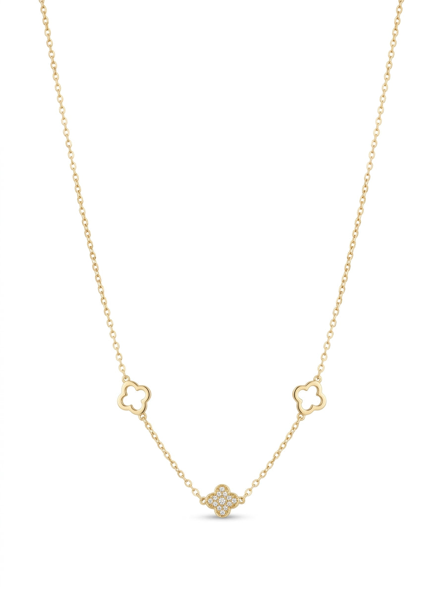 Gargantilla de oro 14k diseño de tréboles mod 5591 - 45 cm