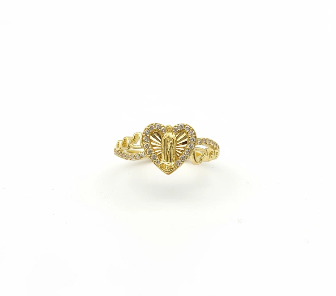 Anillo Virgen de Guadalupe en Corazón en Oro 10k