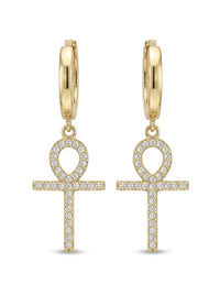 Huggies de oro 14k diseño de Cruz egipcia 5611