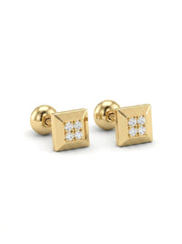 Broquel de oro 14k con diamantes naturales diseño cuadrado Mod LM5290