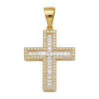 Dije de cruz de oro 14k con circonias en corte baguette 3 cm