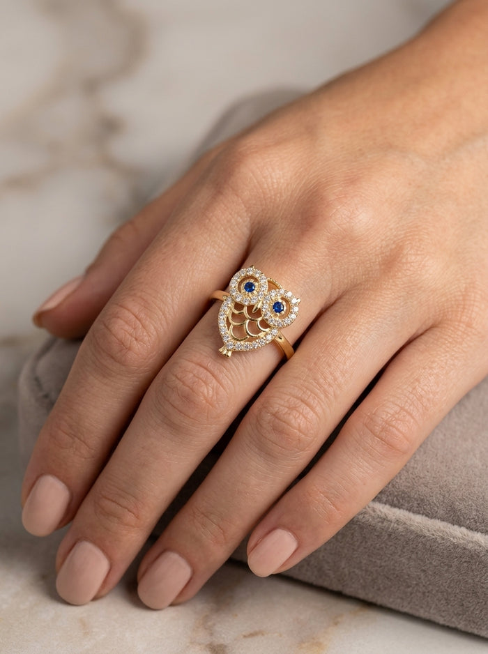 Anillo de oro 10k diseño de lechuza Mod 5525