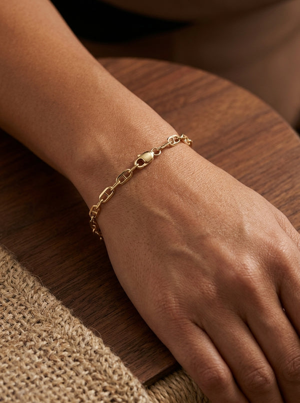 Pulsera de oro 14k tejido ancla hueca Mod 5945 - 18cm x 3mm