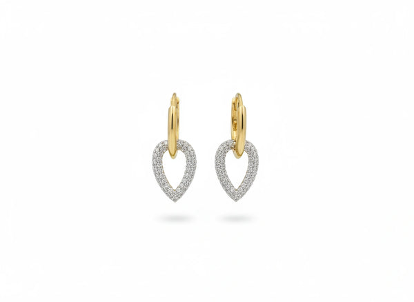 Aretes silueta de gota de oro 14k con incrustaciones de circonias