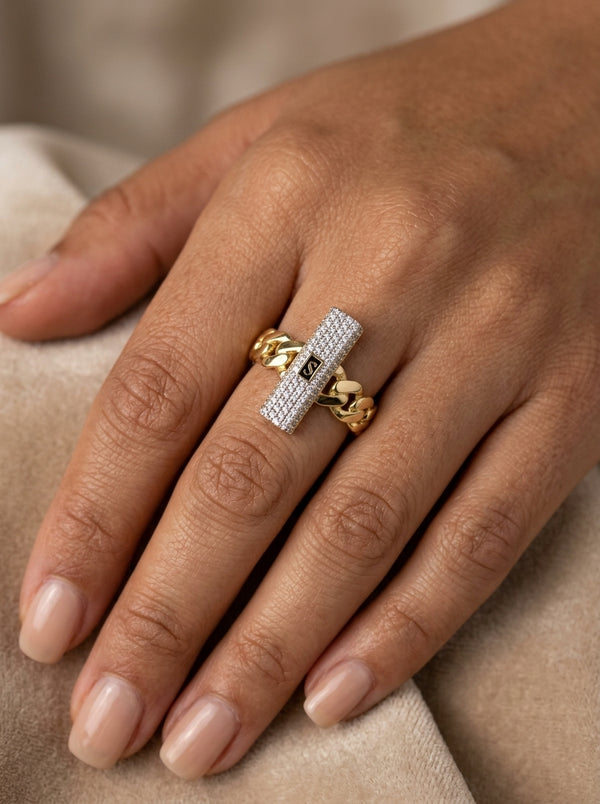 Anillo de oro 14k Mónaco Chain Classic pavé mod 5890
