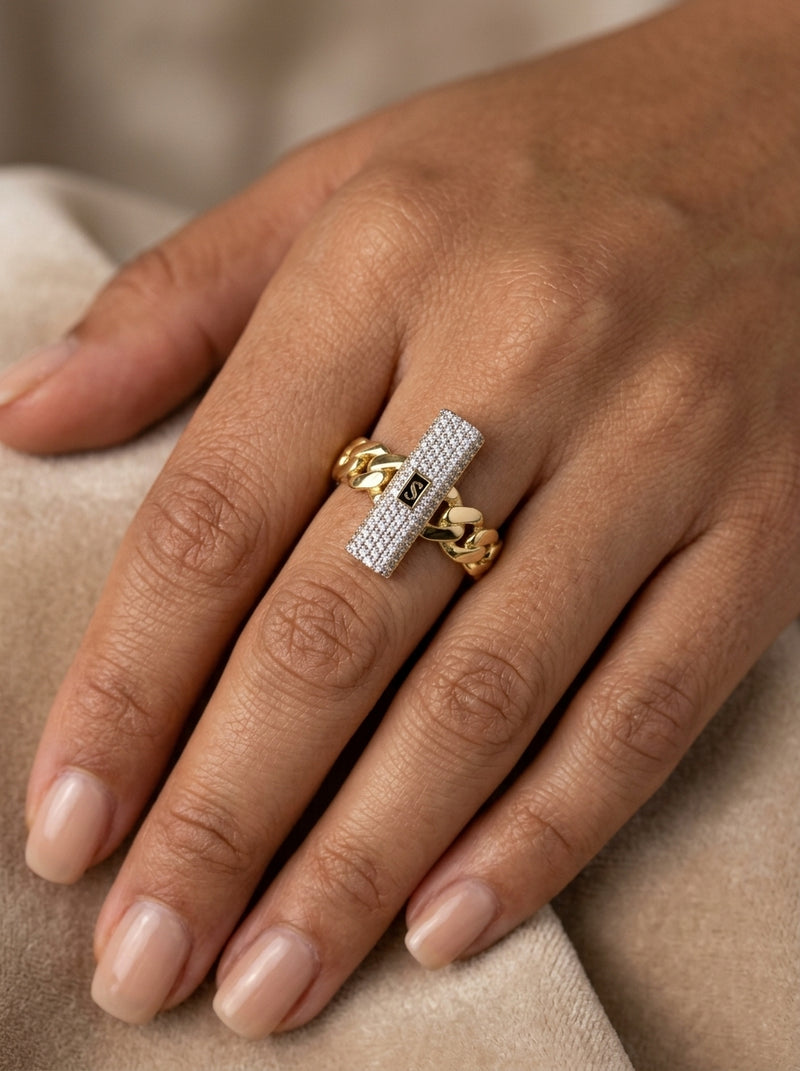 Anillo de oro 14k Mónaco Chain Classic pavé mod 5890