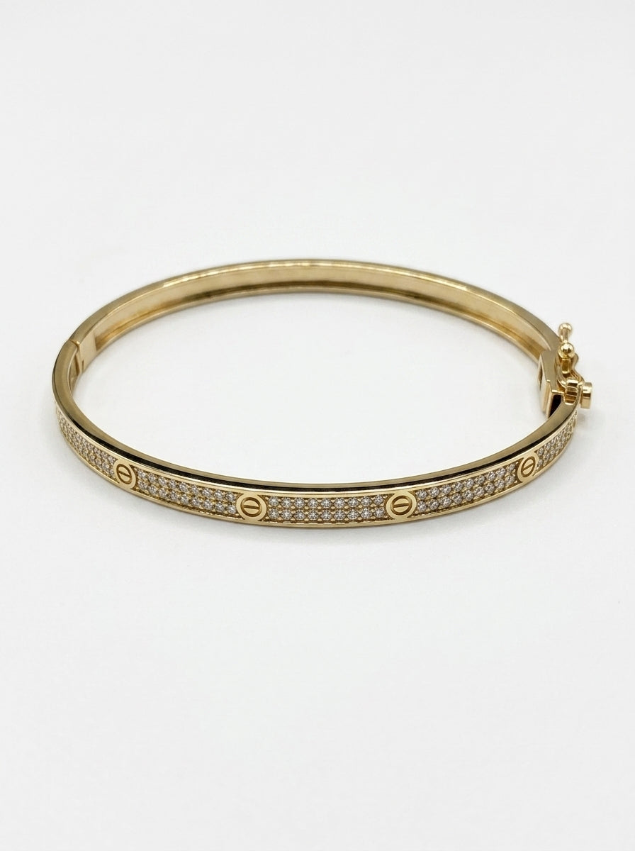 Brazalete de oro 14k tipo diseñador hueco con circonias mod 5752 - 18 cm
