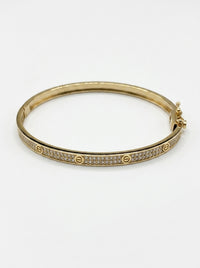 Brazalete de oro 14k tipo diseñador hueco con circonias mod 5752 - 18 cm