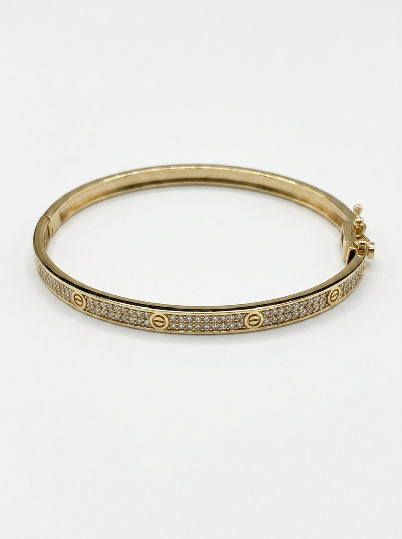 Brazalete de oro 14k tipo diseñador hueco con circonias mod 5752 - 18 cm