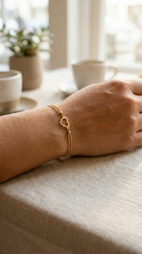 Pulsera delgada doble de oro 14k con silueta de corazón Mod. G14k