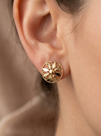 Aretes de oro 14k diseño de mandala tipo filigrana calado Mod LM5308