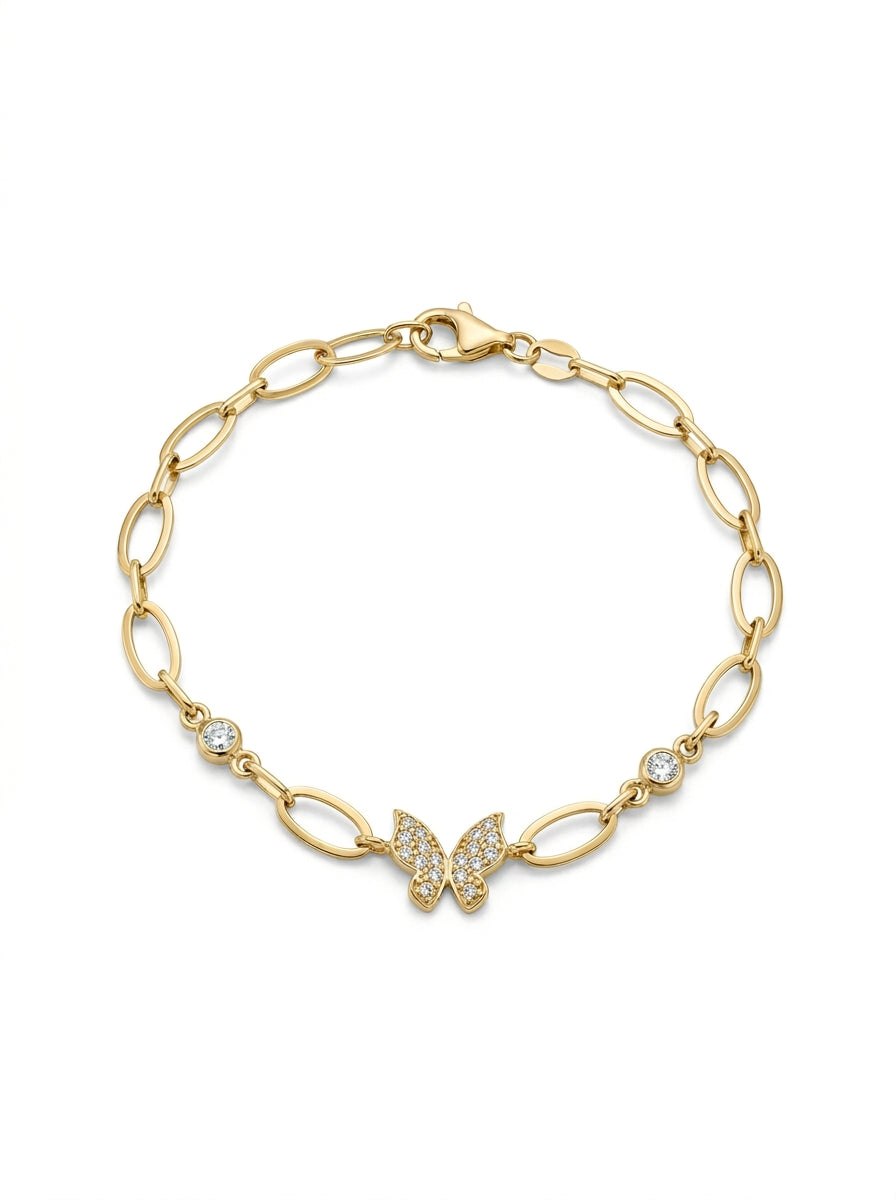 Pulsera de oro 14k diseño de mariposa Mod LM5374 - 18 cm