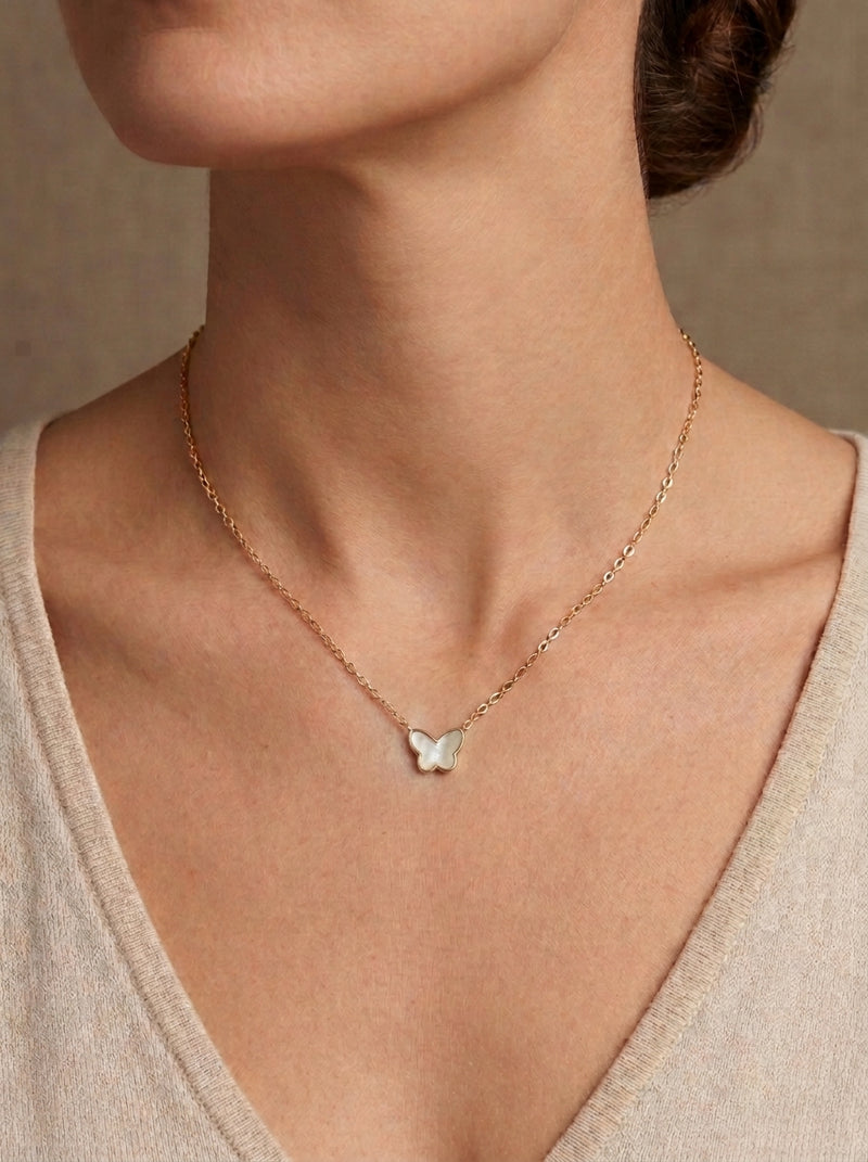 Gargantilla de oro 14k diseño de mariposa mini de madre perla Mod 5633 - 45