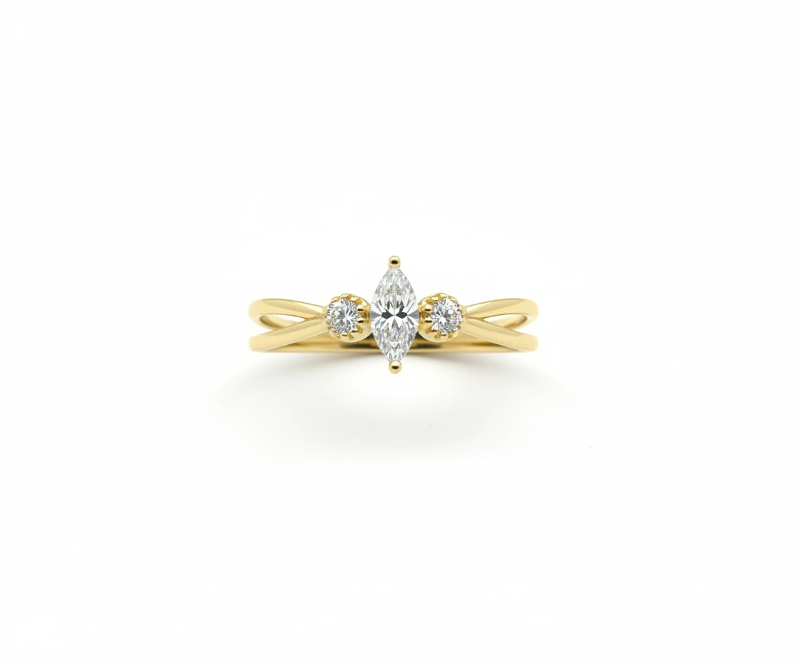 Anillo doble de oro 14k con circonias