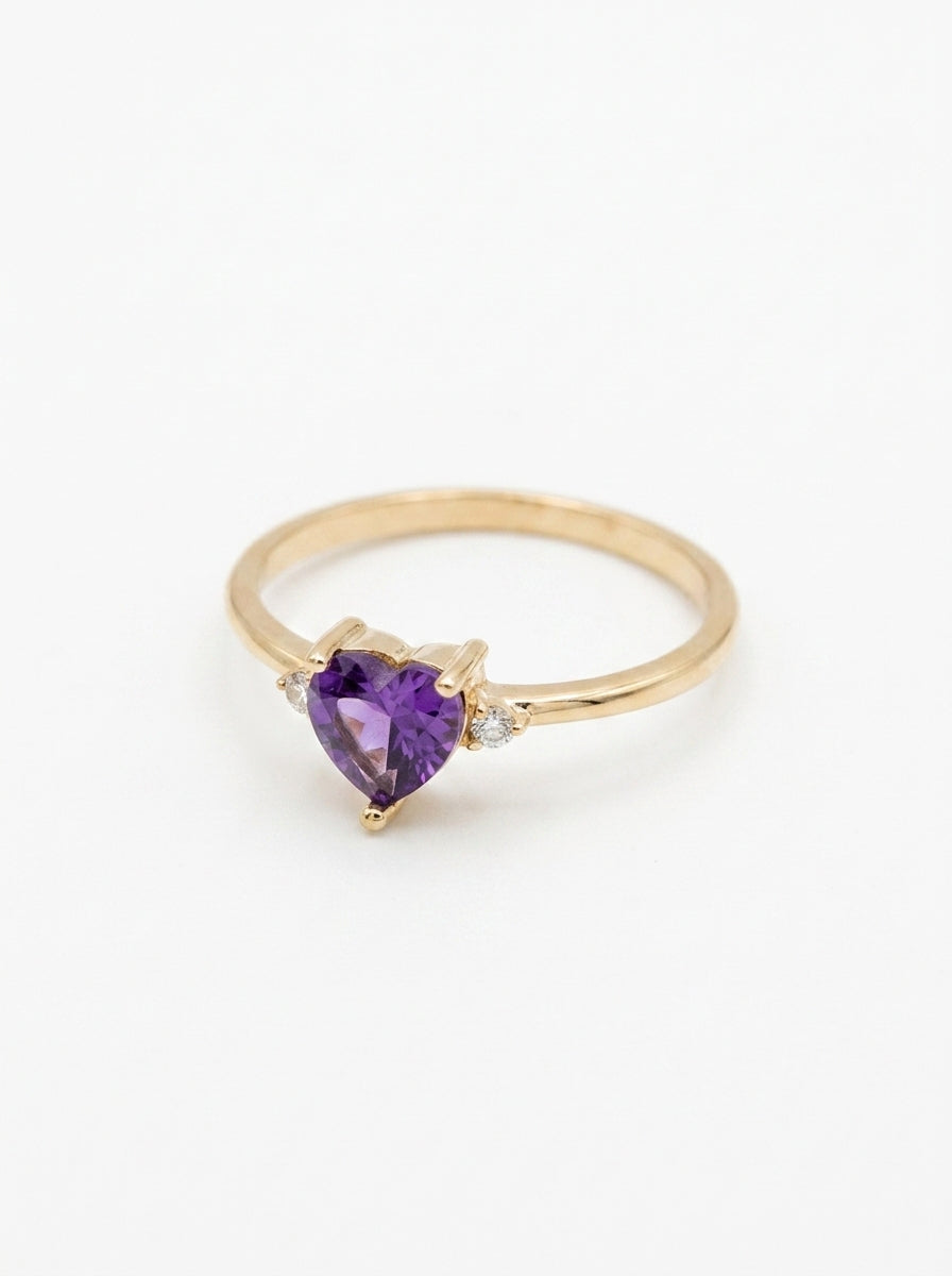 Anillo de oro 14k diseño de corazón morado de circonia Mod LM5401
