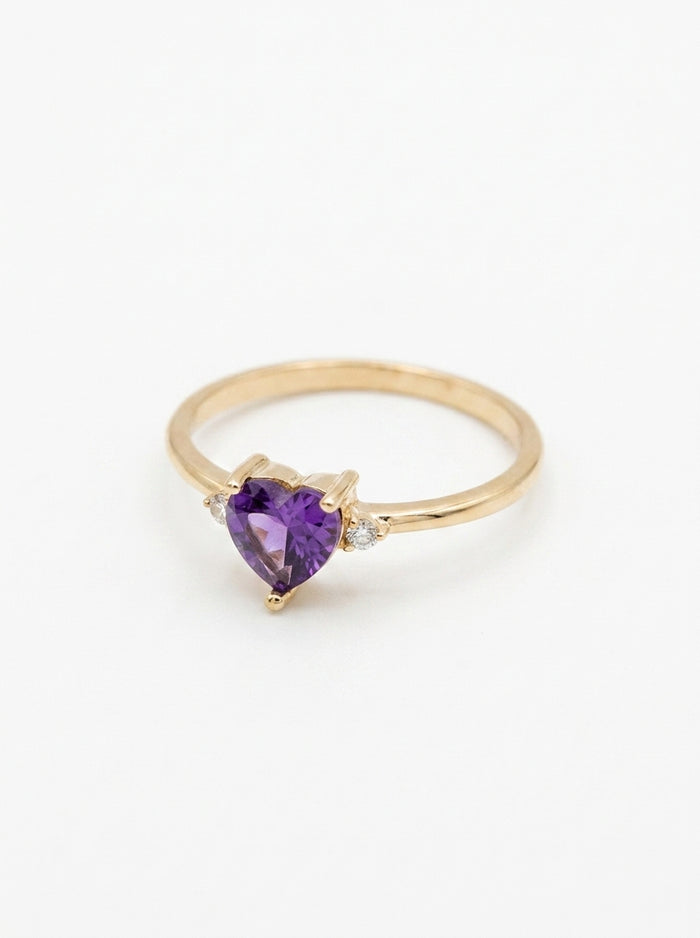 Anillo de oro 14k diseño de corazón morado de circonia Mod LM5401