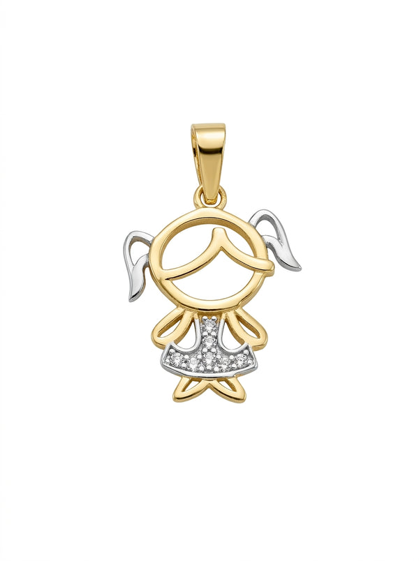 Dije de oro 14k ‎ diseño de niña bicolor LM5232 - 1.5 cm