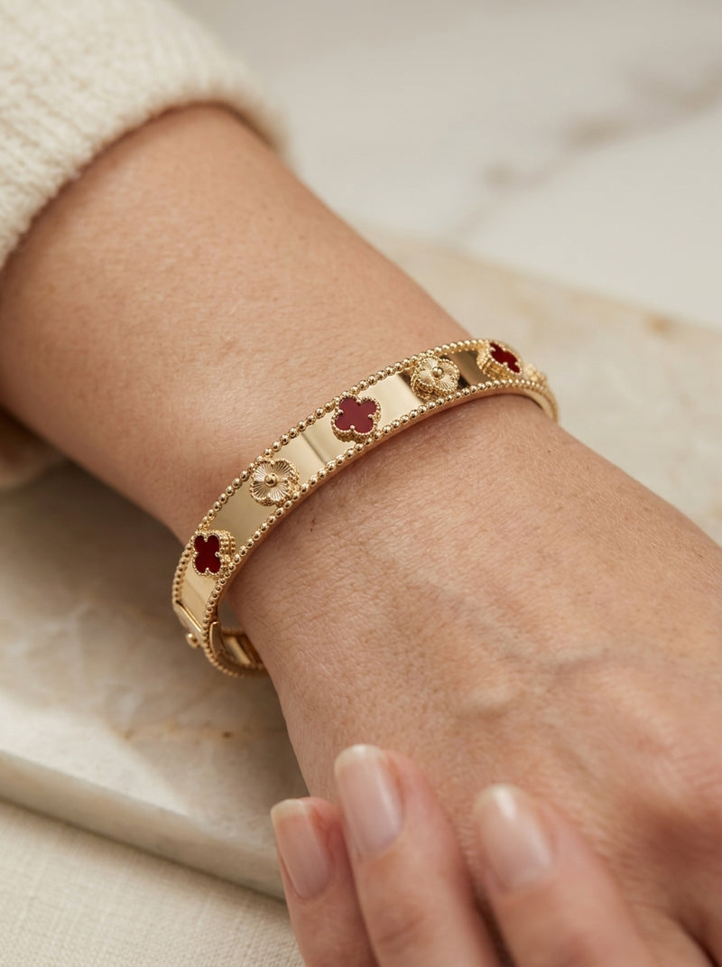 Brazalete de oro 14k diseño de tréboles mod 5757 - 18 cm