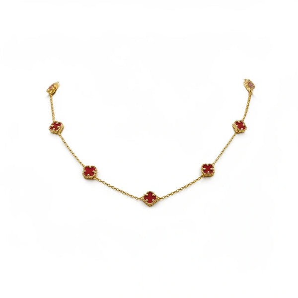 Gargantilla de trébol de oro 14k con piedra cornalia 45 cm x 7 mm