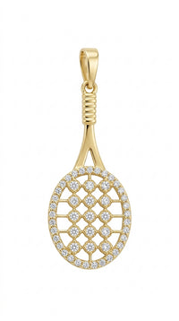 Dije Raqueta de Tenis con Circonias en Oro 14K -3.5 cm