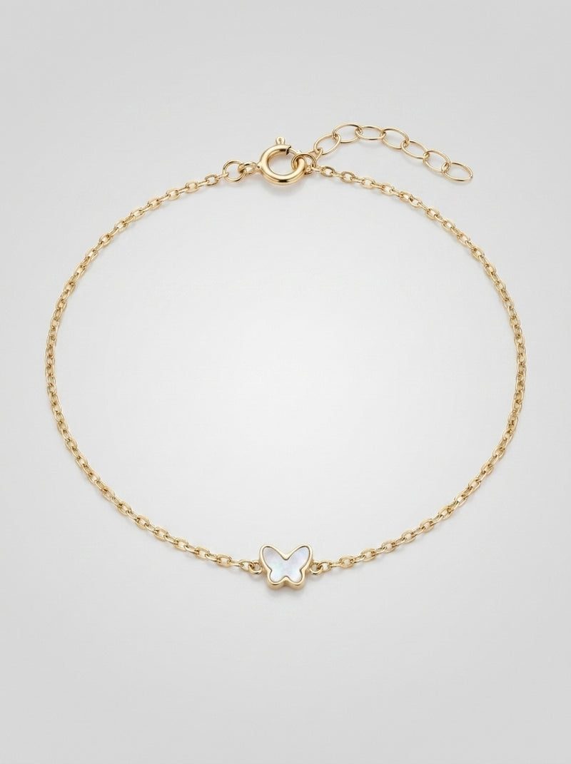Pulsera de oro 14k diseño de mariposa de madre perla 5603- 18 cm